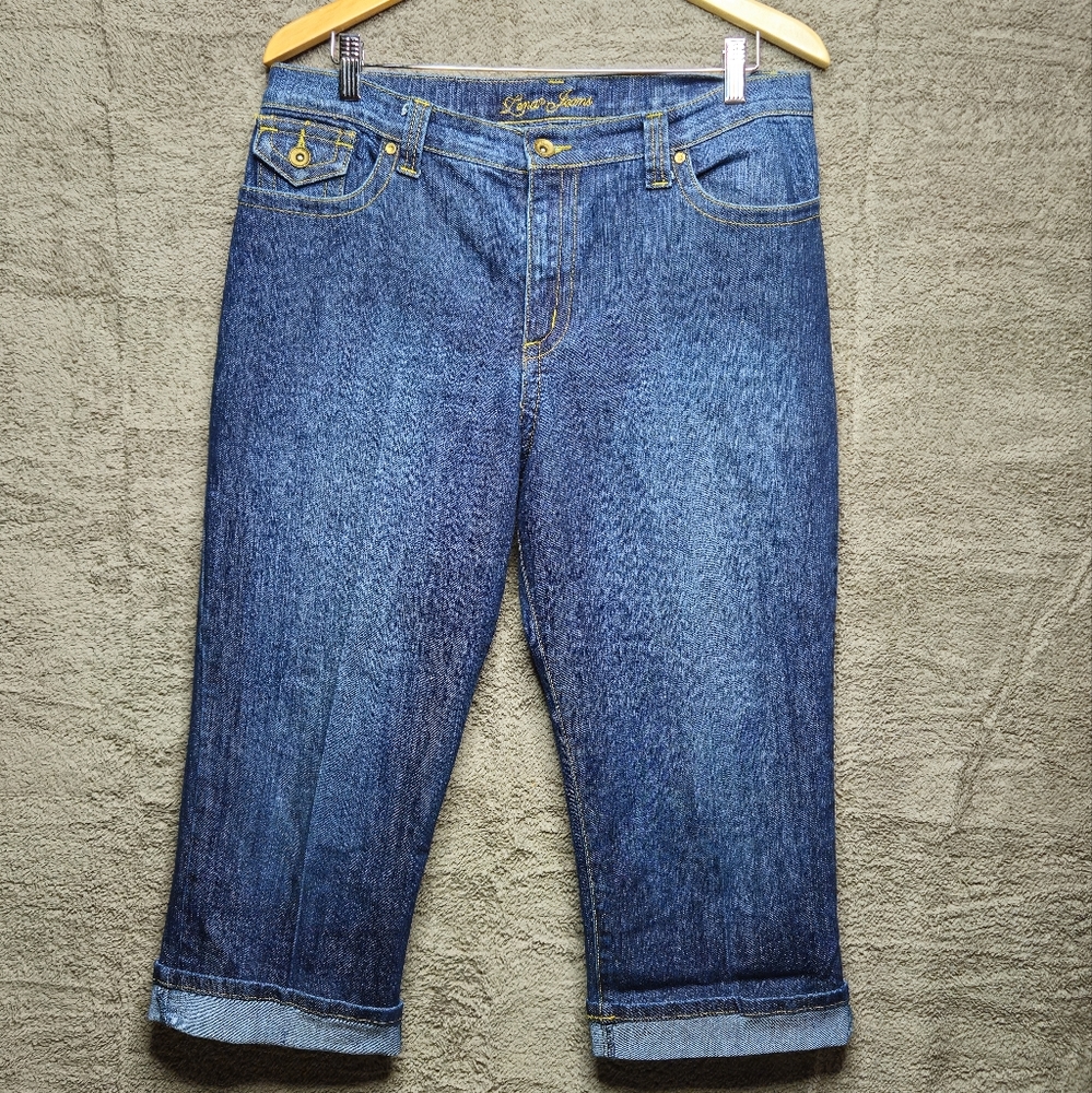 Lena Jeans Capri Pants Cuffed Dark Denim